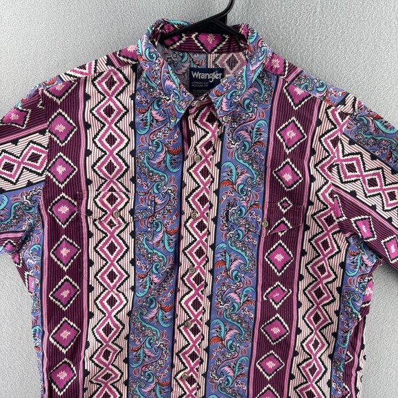 Vintage Wrangler Shirt Mens 16.5 AZTEC PAISLEY Wester Button Rodeo Made in USA - Picture 5 of 10